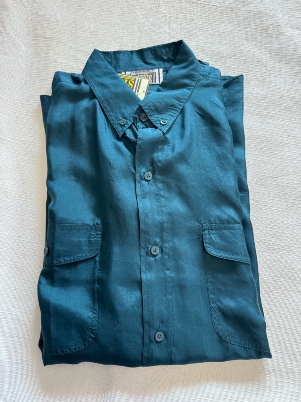 Silk Stone Teal Button-Down Shirt - Men's L Silk